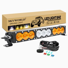 SKYWORLD Single Row LED Light Bar with 12V Wiring Harness Kit, 17 inch 90W Dual Color White Amber Offroad Driving Fog Lights Roof Bumper LED Bar for Car Truck SUV UTE ATV 4x4 4WD Vehicles