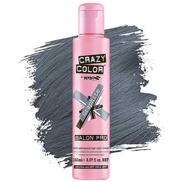 Crazy Color Hair Dye - Vegan and Cruelty-Free Semi Permanent Hair Color - Temporary Dye for Pre-lightened or Blonde Hair - No Peroxide or Developer Required (GRAPHITE)