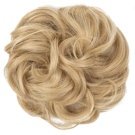 JJstar Bun Hairpiece Large Hair Piece Curly Wavy Human Hair Fake Elastic Hair Extensions for Women and Girls (Blonde Light Honey)