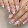 Floral White French Tip False Nails Medium Almond, SXVME Glitter