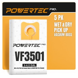 POWERTEC PRO VF3501 Size C Wet Pickup Shop Vac Bags for Ridgid 5 Pack, 3-4.5 Gal. Wet or Dry Dust and Debris Collection Dust Bags for Ridgid 4000RV, WD40700 Wet Dry Vacuums (75087)