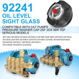 92241 Oil Level Sight Glass W/Gasket Bubble Style for Cat Pump Pressure Washer with Red Dot Indicator, Clear Window for Easy Oil Level Check