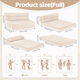 JUIKURY Folding Sofa Bed, Convertible Sleeper Couch,Comfy Fold Out Chair Guest Bed with Washable Cover,Floor Sofa Foldable Mattress for Living Room Bedroom,Beige,Full