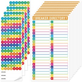 14 Sheets Breaker Panel Labels, 10 Electrical Box Catalog Labels and 4 Number Stickers, Colorful Durable Removable Electrical Number Directory Load Center Sticker