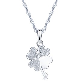 Yumilok Jewelry 925 Sterling Silver Cubic Zirconia Lucky Four Leaf Clover Pendant Necklace for Women/Girls