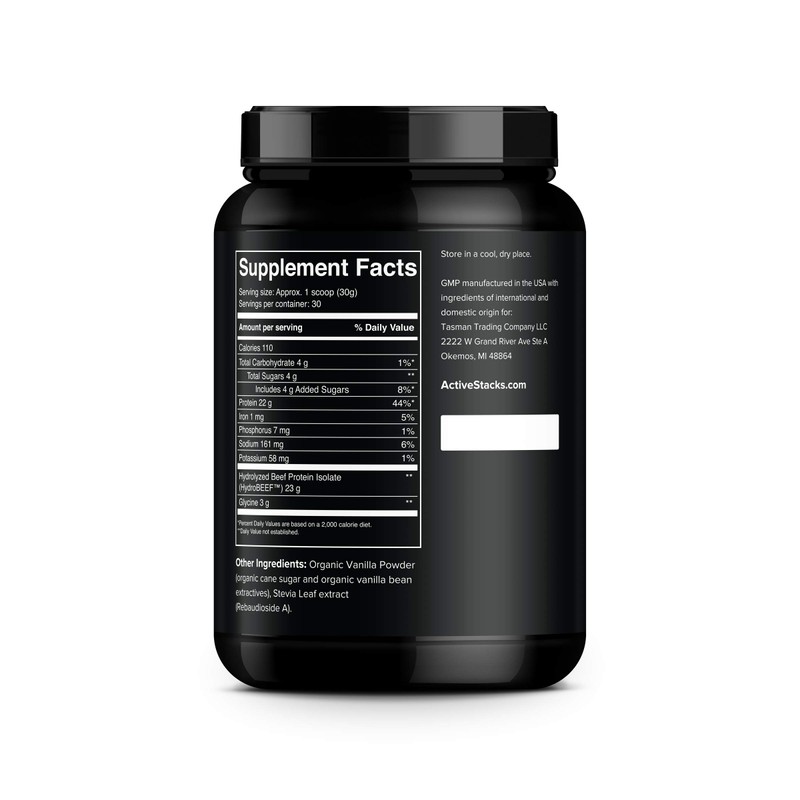 Active Stacks Beef Protein Powder, Vanilla - Dairy Free with