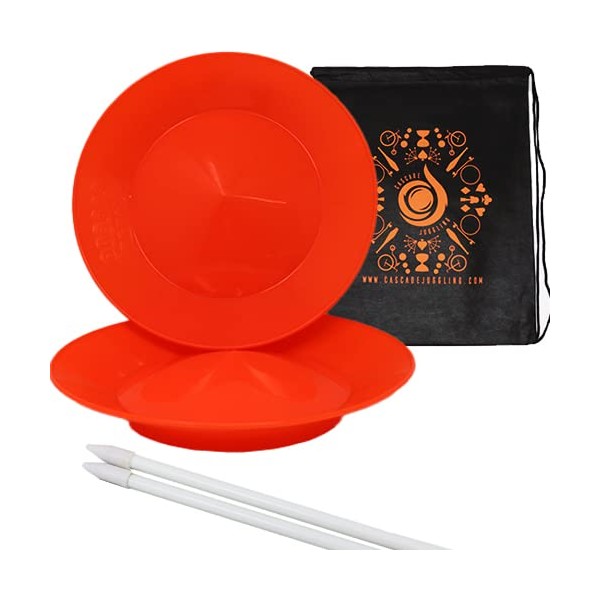 Cascade Juggling Set of 2 Spinning Plates and Sticks - Flexi Kid's Plate Spinning Set - Includes Cascade Carry Bag (Orange)