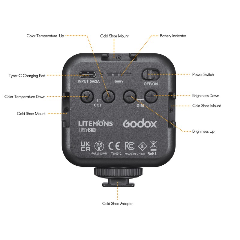 Godox LITEMONS LED6Bi Bi-color Temperature LED Video Light Rechargeable Mini