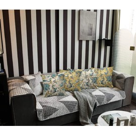 SCVBLJS Flower and Bird Cushion Yellow Pillowcase Linen Throw Pillow Covers Sofa Couch Decor bird cushion Covers Home Bedroom Indoor Outdoor Decorative floral cushion 40 X 40 cm Set Of 4