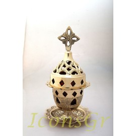 Greek Christian Orthodox Bronze Table Oil Lamp - 9353b
