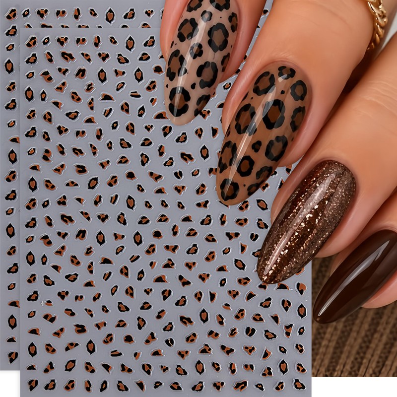 8 Sheets Leopard Nail Stickers 3D Self-Adhesive Cute Leopard Print