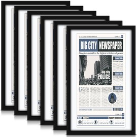 DoubleFill 6 Pcs 11x22 in Newspaper Frame with Mat Assorted Media Article Cover Frame with Hanging Hardware 14x24 in Newspaper Display Poster for Wall Decoration (White Mat)