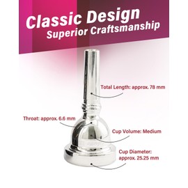 Libretto 12C Trombone Mouthpiece, 2μm Silver Plated Mouthpiece w/Vacuum Packing, Small Shank Compatible with Alto Trombone & Baritone, Designed for Beginner, Student, Jazz Player