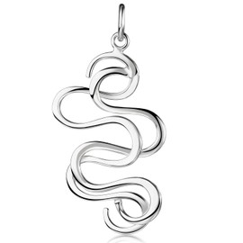 Materia Ka-343 Women's Pendant 925 Silver Large Modern Curved Fire Flames Love with Jewellery Box, Sterling Silver, No Gemstone