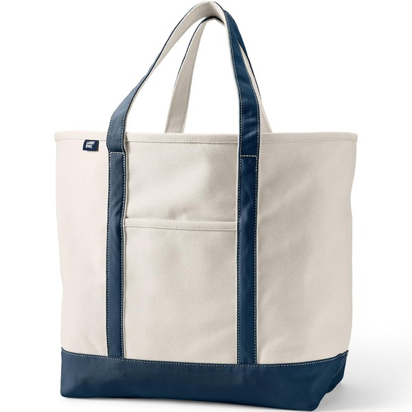 Lands' End Natural Open Top Canvas Tote Natural/radiant Navy Medium