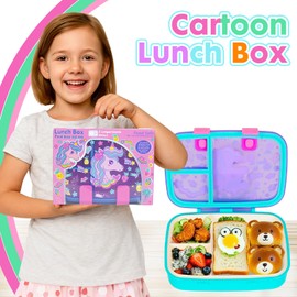 Linda fiambrera Bento de dibujos animados para niños, 800 ml/28 onzas, sin BPA, a prueba de fugas, con 3 compartimentos, apto para lavaplatos, almuerzos para estudiantes de regreso a la escuela