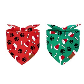 Whaline Christmas Dogs Bandana Large Size Pet Scarf Red Green Dog Paw Santa Hat Adjustable Triangle Pet Neckerchief Dog Bib for Dogs Cats Xmas Winter Costume Accessories