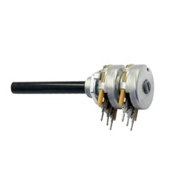 WITTKOWARE Stereo Potentiometer with Long Plastic Axis (6 x 42 mm) and Nut 100 Kilo-Ohm, ±20%, Logarithmic, 0.2W
