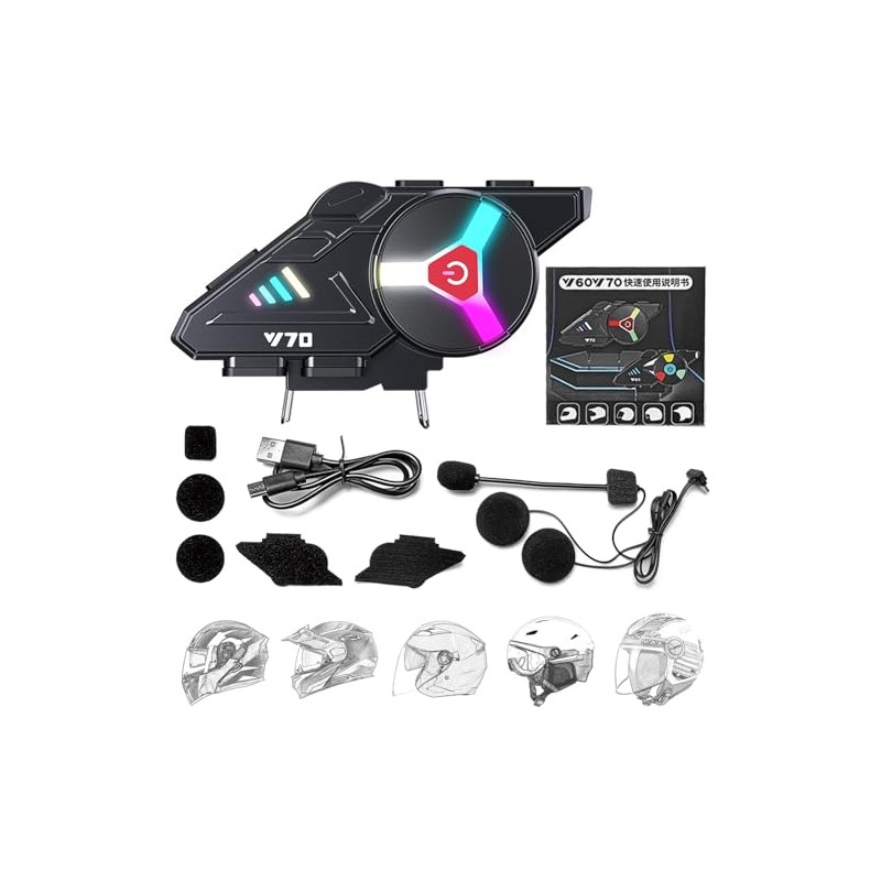 Auricular Bluetooth para motocicleta con micrófono, comunicación intercomunicada vía Bluetooth