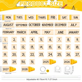 Crayon Flip Calendar for Classroom with Adjustable Holder，Flip Calendar with 54 Date Cards for Home Elementary Kindergarten Classroom Decor