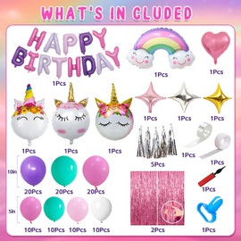 GoGoGoodie Unicorn Theme Birthday Party Decorations Supplies, Rainbow Unicorn Foil Balloons Garland Arch Kit for Girls Kids Birthday Party Decor