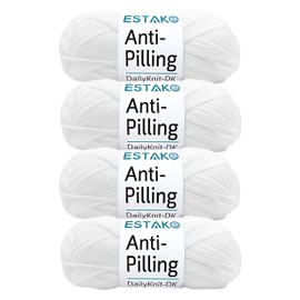 Estako DailyKnit-DK - (4 Skeins Pack) - 100% Anti-Pilling Acrylic Yarn - Soft DK Light Weight #3 - (4 x 3.52 oz / 4 x 273 yds) - for Knitting & Crocheting (80001 - White)