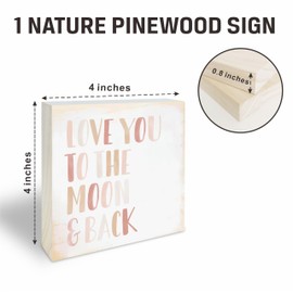 Funny Pine Wood Block Sign, Love You To The Moon & Back, Rustic Wooden Plaque For Living Room, Colorful Tabletop Decorative Gift, Farmhouse, Home & Office Decorations (4" X 4" X 0.8") - F11