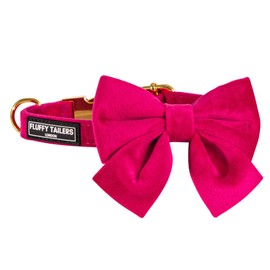 Fluffy Tailers Pretty in Pink Velvet Adjustable Dog Collar With Detachable Backed Bow Tie(Extra Small)