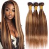 Dokksiiia Ombre Chocolate Brown Straight Bundles Human Hair P4/27 Two-Tone