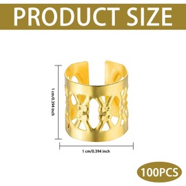 100 Pcs Gold Hair Braid Rings, Adjustable Aluminum Dreadlocks Accessories, Hair Beads Hairs Jewellery for Braids, Gold Hairs Cuffs Charms for Women Braiding Hairs Decor