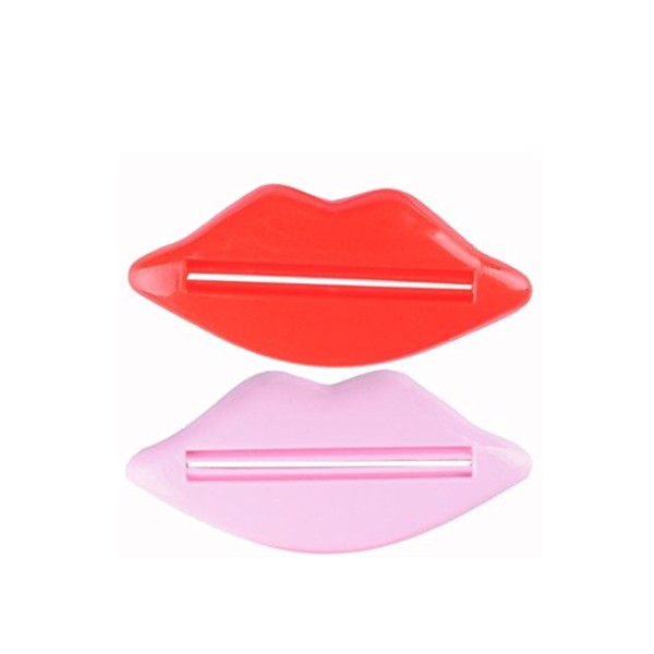 Lip Kiss Bathroom Tube Dispenser Toothpaste Cream Squeezer X2 RED