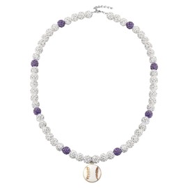 BEKECH Rhinestone Baseball Beaded Chain Necklace Sporty Jewelry Gift for Baseball Team Fans Baseball Bling Drip Necklace (silver)