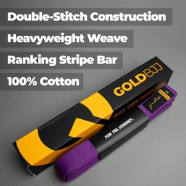 Gold BJJ Jiu Jitsu Belt - Premium Belts with Rank Bar for Stripes - IBJJF Competition Approved (Purple, A4)
