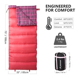 BISINNA Cotton Flannel Sleeping Bag for Adults Cold Weather Camping Sleeping Bag 3 Season Envelope Sleeping Bag with 2.4/3.3lbs Filling for Hiking Backpacking