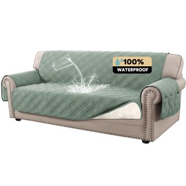 PrinceDeco 100% Waterproof Couch Cover for 3 Cushion Couch Sofa Pet Friendly Non-Slip Couch Cover for Dogs Washable Water Resistant Furniture Protector with Elastic Straps(XL Sofa 78", Lily Pad)