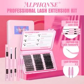 alphonse Fluffy Lash Extension Kit 300pcs DIY Lash Clusters Kit 40D+50D+60D Wispy Cluster Eyelash Extensions 10-18mm Individual Lashes Kit with Lash Bond and Seal and Tweezers by ALPHONSE