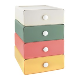RETON 4 PCS Desktop Storage Drawers, Stackable Desk Organizer with Drawers, Large Capacity Desktop Storage Box for Office, School, Room, Dorm, Bathroom (4 Colors)