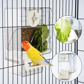 No Mess Bird Feeder Vegetable Dispenser Automatic Parrot Feeders with Vegetable Forager Acrylic Seed Food Container Cage Accessories for Parrot Small and Medium Birds (White)