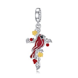 MBSUUH Red Cardinal Cross Charm 925 Sterling Silver Dangle Bird Bead Fit Bracelet Our Love Never Dies Gifts for Women Mom(Cardinal Cross Charm)