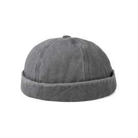 Nanwansu Retro Cotton No Brim Hat Adjustable Rolled Cuff Brimless Beanie Skull Cap Grey