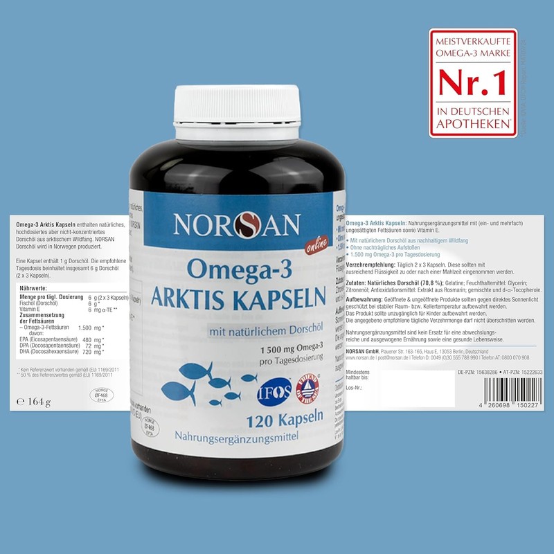 - NORSAN Premium Omega 3 Cod Oil Capsules High Dose