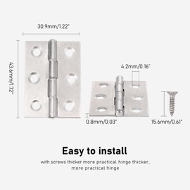 Pxyelec 1.7 inch Stainless Steel Folding Butt Hinge Home Furniture Hardware Door Cupboard Cabinet Hinge Pack of 16