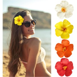 Cosmeria Hawaiian Flower Hair Clips, 10 cm Plumeria Hibiscus Flowers Hair Clip, EVA Artificial Flowers for Hair, Hawaiian Flower Clip for Seasonal Events, Pack of 4