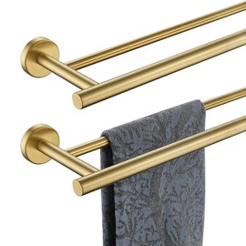 JQK Double Towel Bar 27 Inch, Brass Gold Useable Length 24 Inch 304 Stainless Steel Thicken 0.8mm Bath Towel Rack for Bathroom, Towel Holder Wall Mount 2 Pack, TB100L24-BG-P2