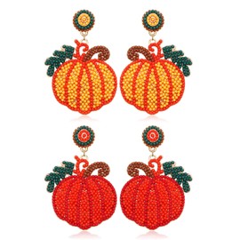 Thanksgiving Beaded Turkey Pumpkin Drop Earrings Enamel TAHNKS Scarecrow Fall Themed Dangle Earrings for Women Hypoallergenic Holiday Earring, Zinc, beads