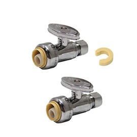 (Pack of 2) EFIELD Push Fit 1/4 Turn Straight Stop Valve Water Shut Off 1/2 Push x 3/8 Inch Compression Chrome with a Disconnect Clip,(PF-VALVE021-2PCS)
