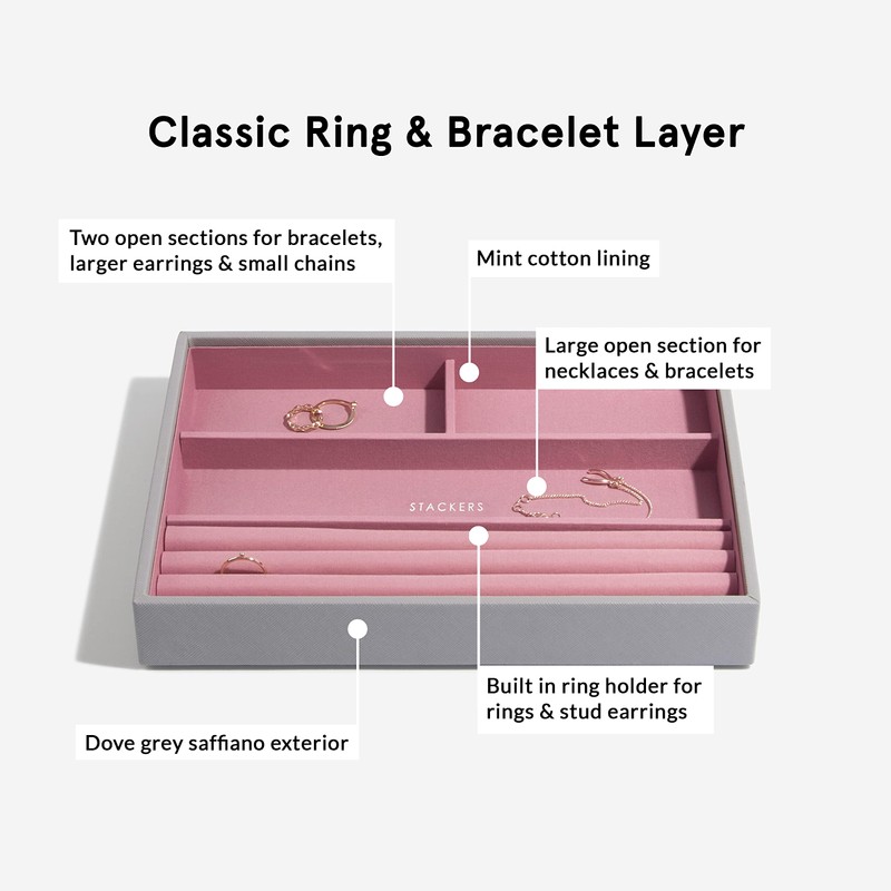 Stackers Dove Grey & Rose Classic Medium Jewellery Box Ring/Bracelets