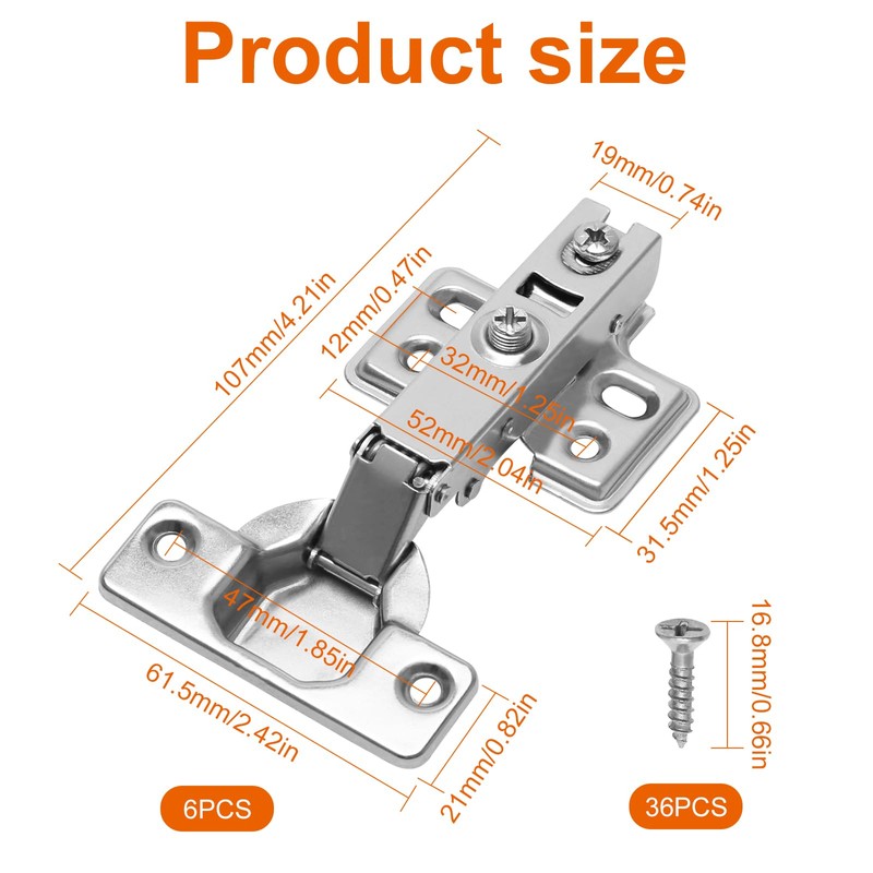 6 Pcs Kitchen Cupboard Hinges, Cabinet Hinges Soft Close Full
