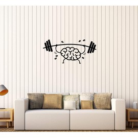 Wall Decal Brain Training Mind Strength Workout Barbell Vinyl Sticker Large Decor (ed1139) Black