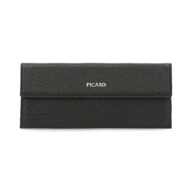 Picard Women's Glasses Case Button Real Leather Medium with Press Stud Glasses Case Everyday Going Out, black